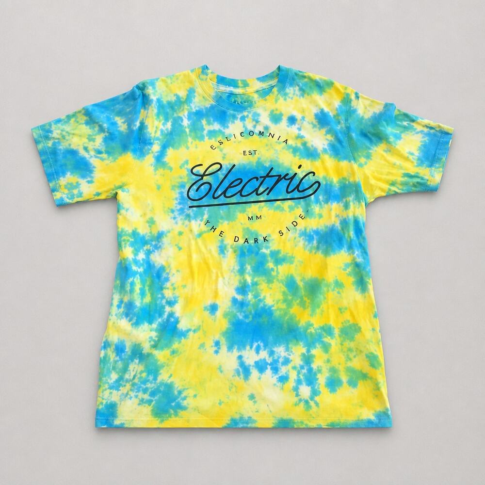 Electric California Volcom Tie Dye T Shirt Medium Blue Yellow Graphic Tee Skate